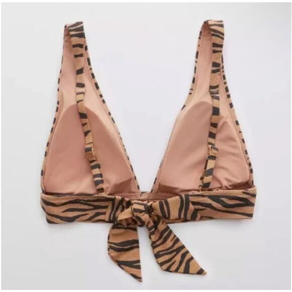 NWT! Aerie Pique Triangle Bikini Top Brown Black Animal Print - Size Medium - Picture 4 of 10